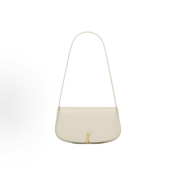 SAINT LAURENT YSL VOLTAIRE distressed metal Logo hand-held shoulder bag mini for women in white